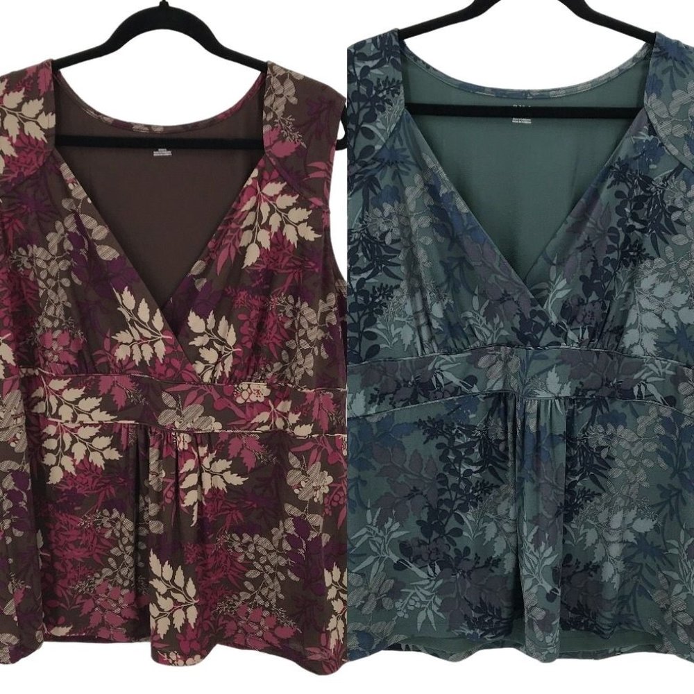 A.N.A. Womens Bundle Of Two Floral V Neck Lined Sleeveless Pullover Blouses 2X